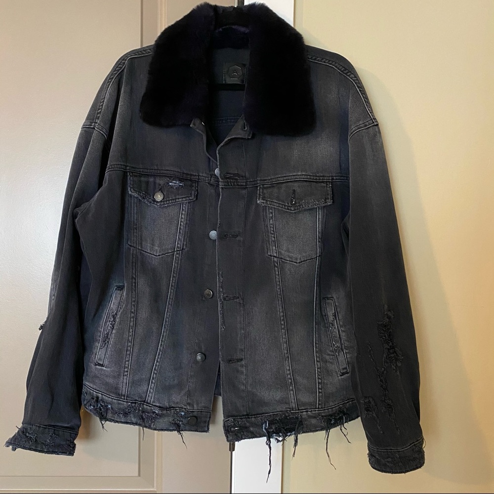 Alchemist Fur Collar Black Denim Jacket XS